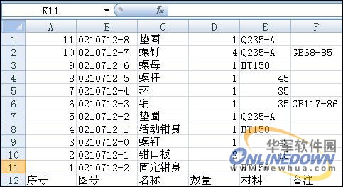 cad教程:中望cad表格功能创建零件明细表